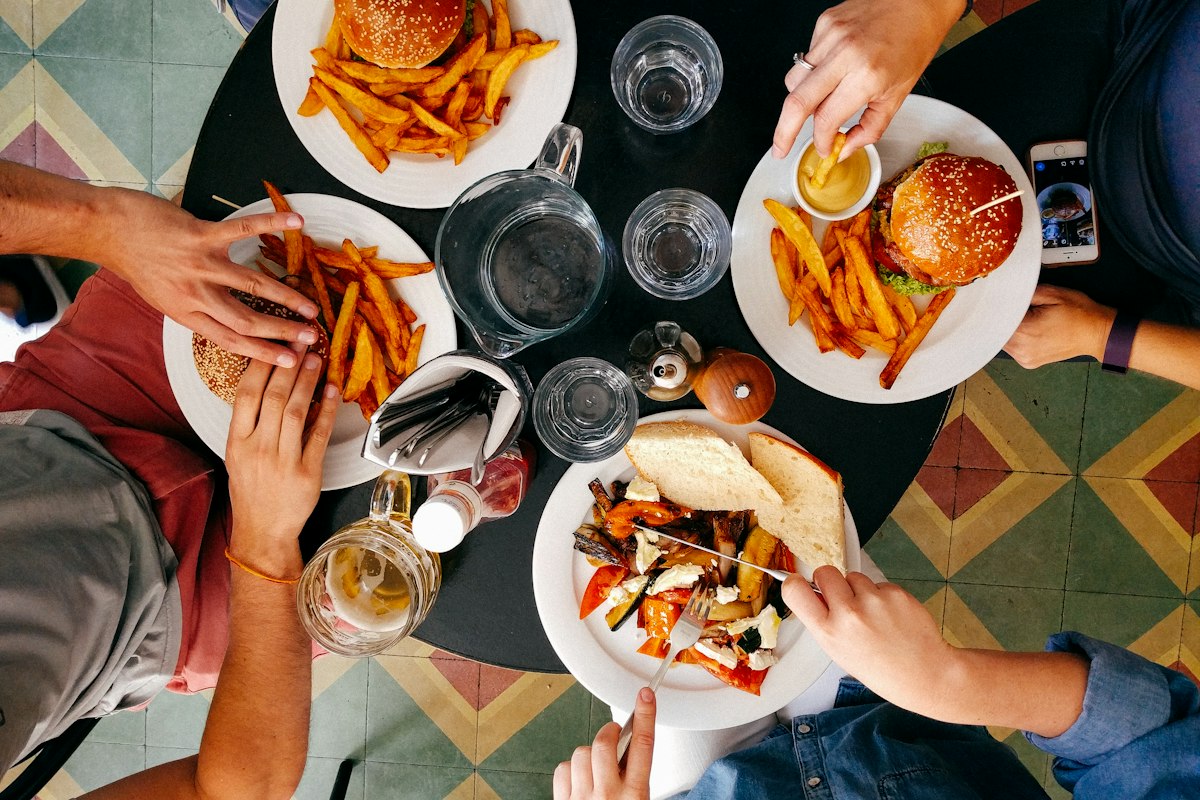 Restaurant-style dining table set for a meal